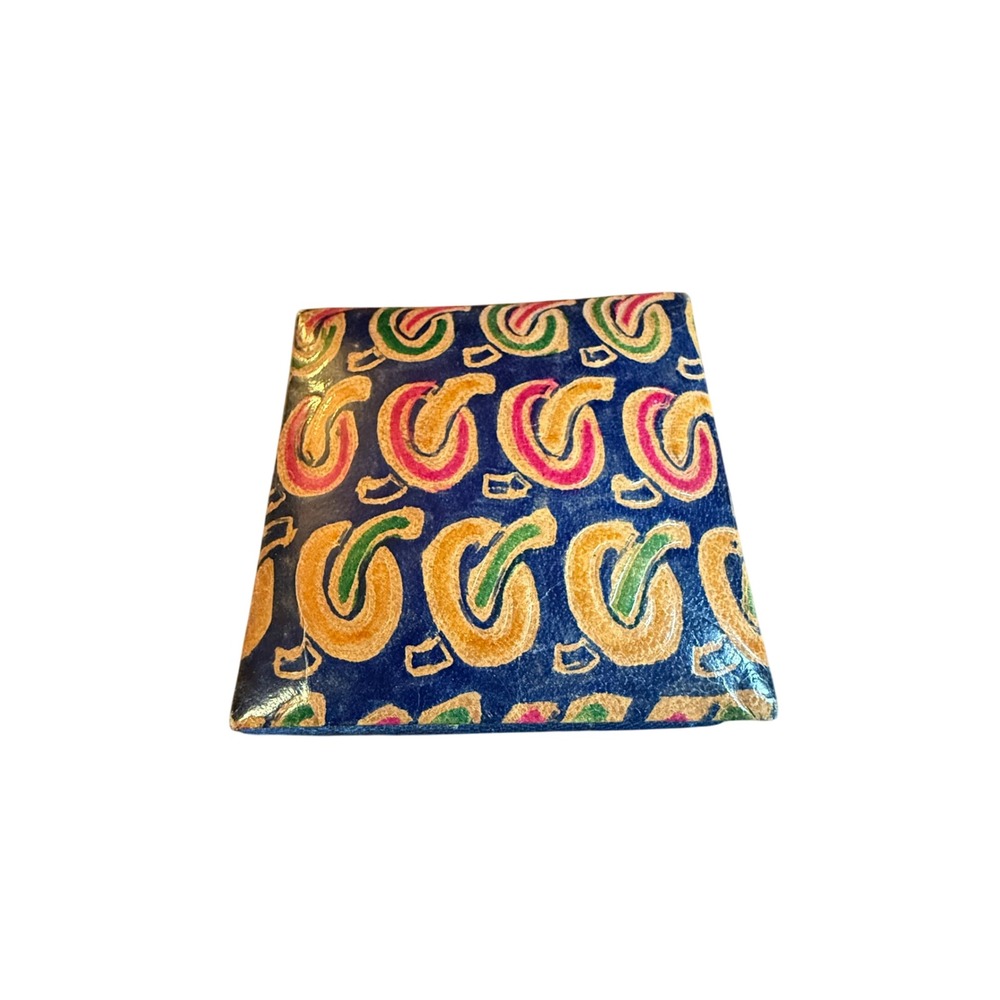 Vintage 90s Y2K Small Coin Purse Pouch Blue Swirl Pattern Snap Closure
